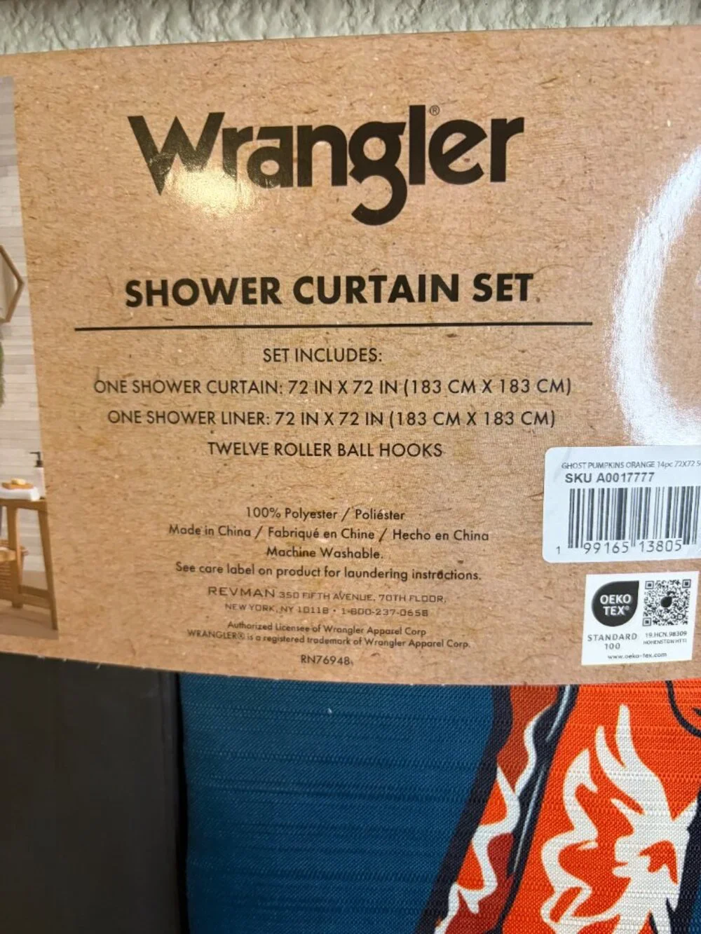 Wrangler Halloween Shower Curtain Set Ghost Pumpkin Black Cat 72x72 NWT